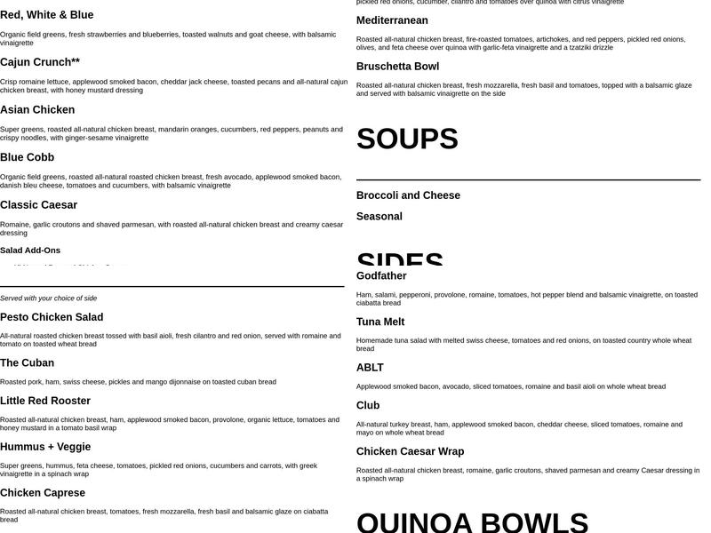 Just Fresh Menu