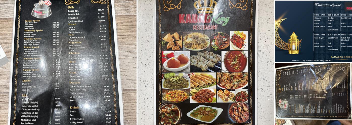Kabab King Menu