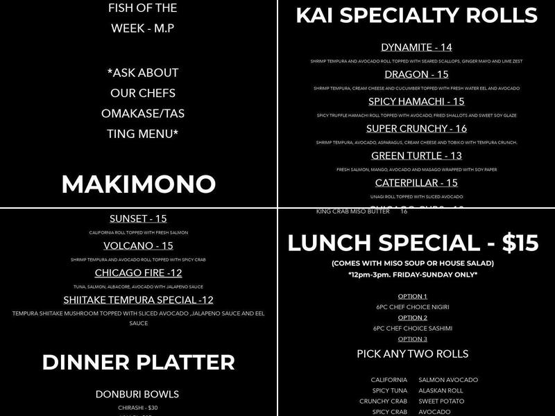 Kai Sushi Menu
