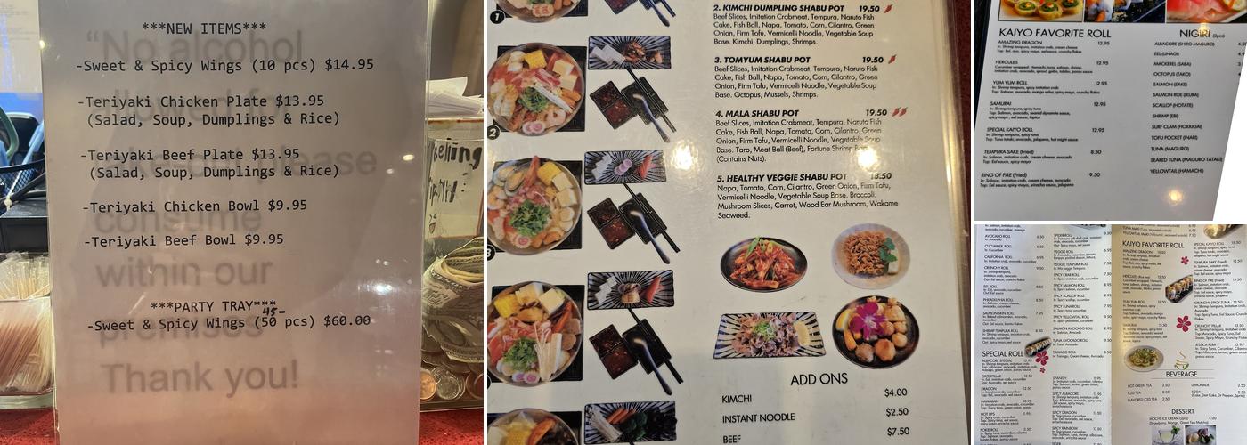 Kaiyo Sushi Menu