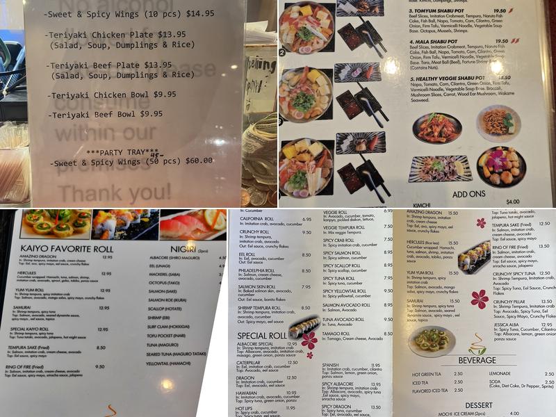 Kaiyo Sushi Menu