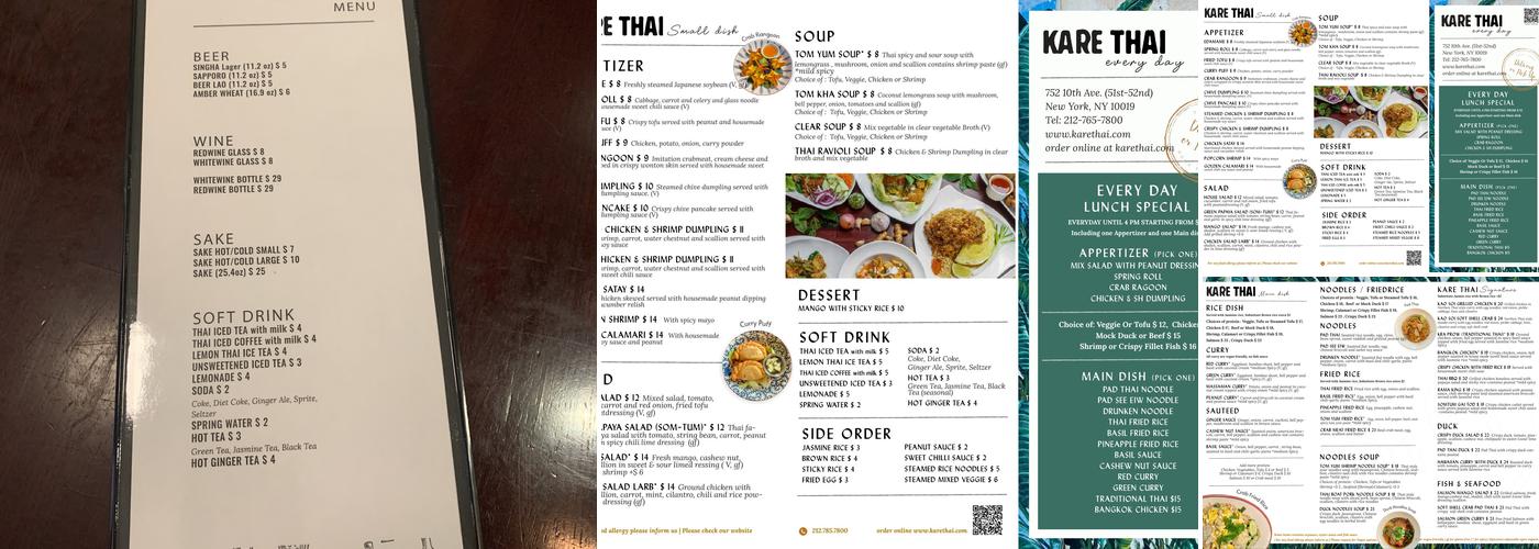 Kare Thai Menu