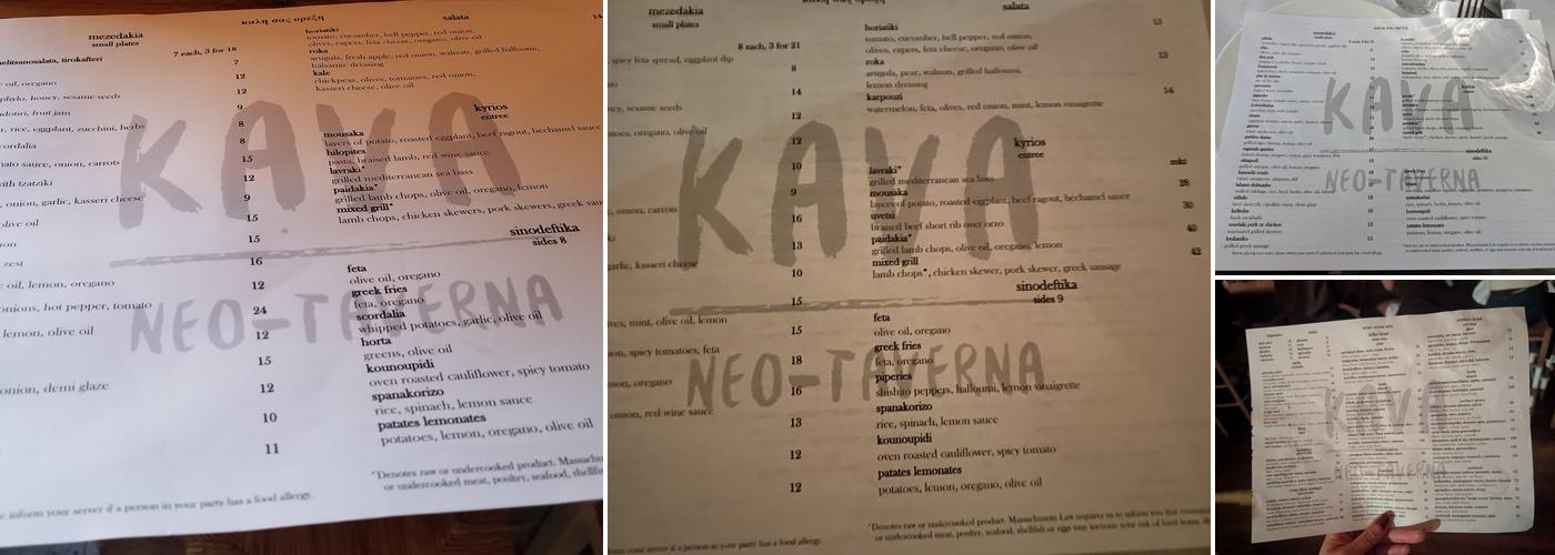 KAVA neo-taverna Menu