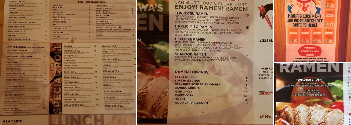 Kawa Ramen and Sushi Menu