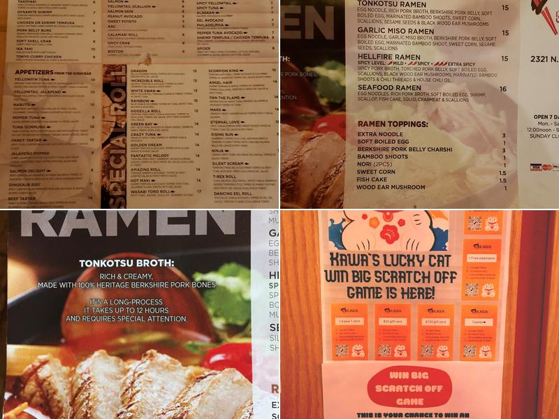 Kawa Ramen and Sushi Menu