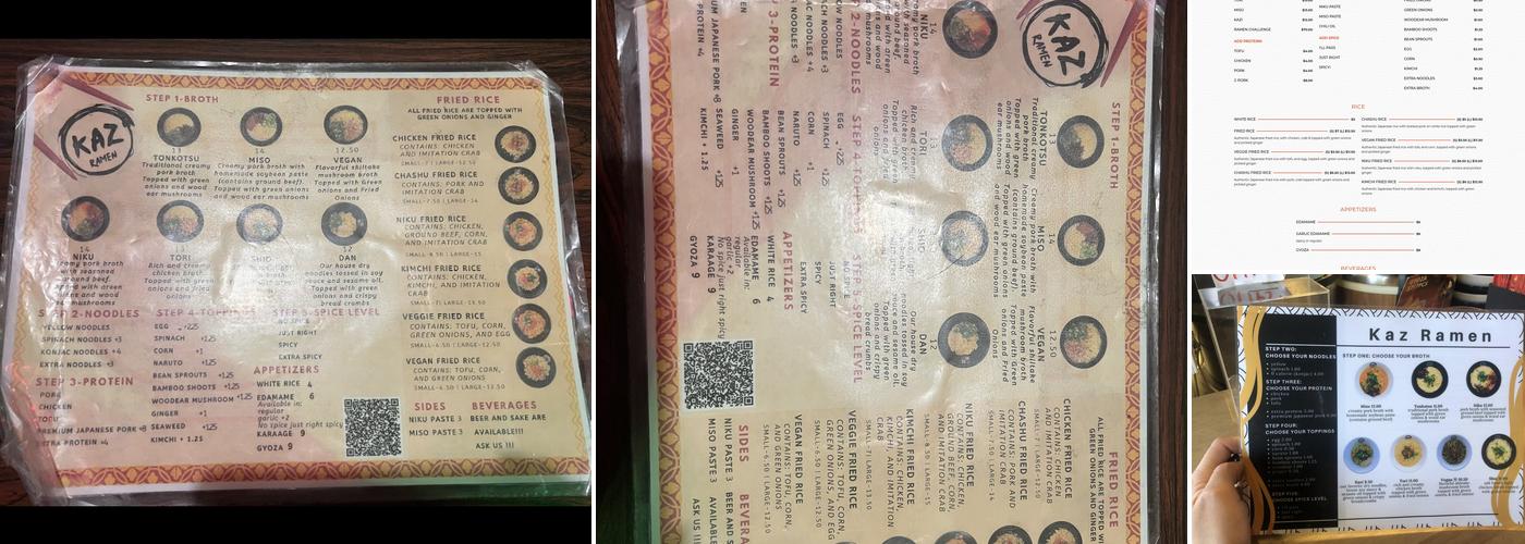 Kaz Ramen Menu