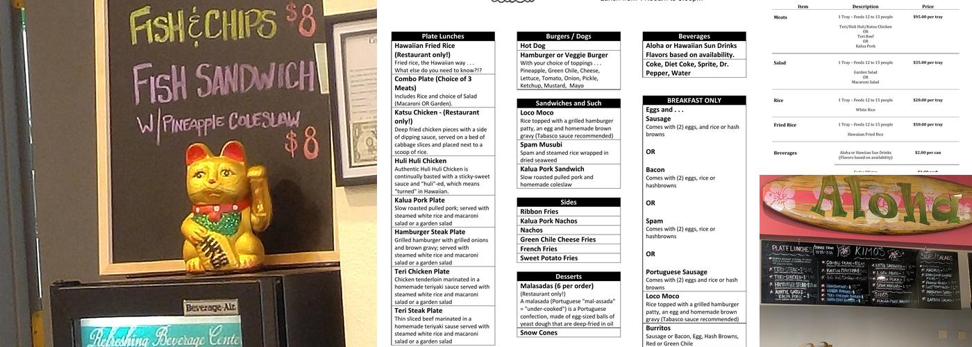 Kimo's Hawaiian BBQ Menu
