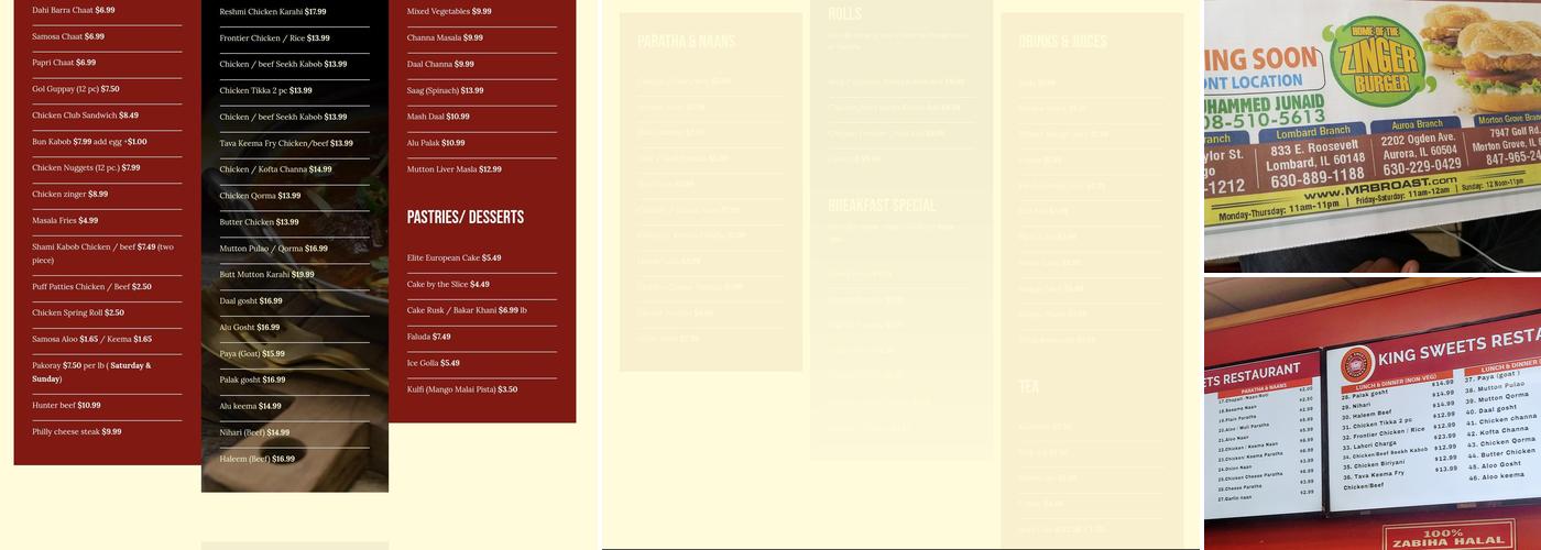 King Sweets Restaurant Menu
