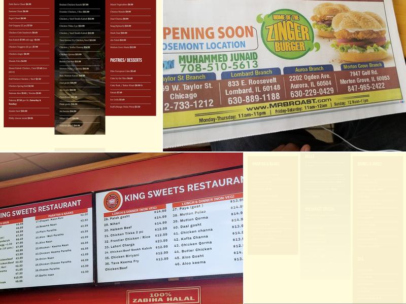 King Sweets Restaurant Menu