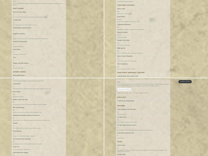 Kite & Key Menu