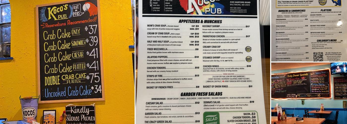 Koco's Pub Menu