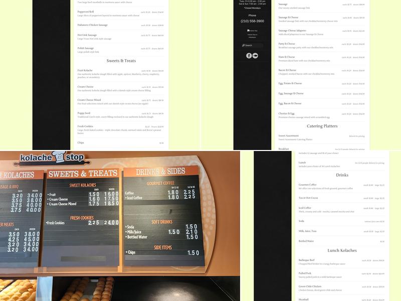Kolache Stop Menu