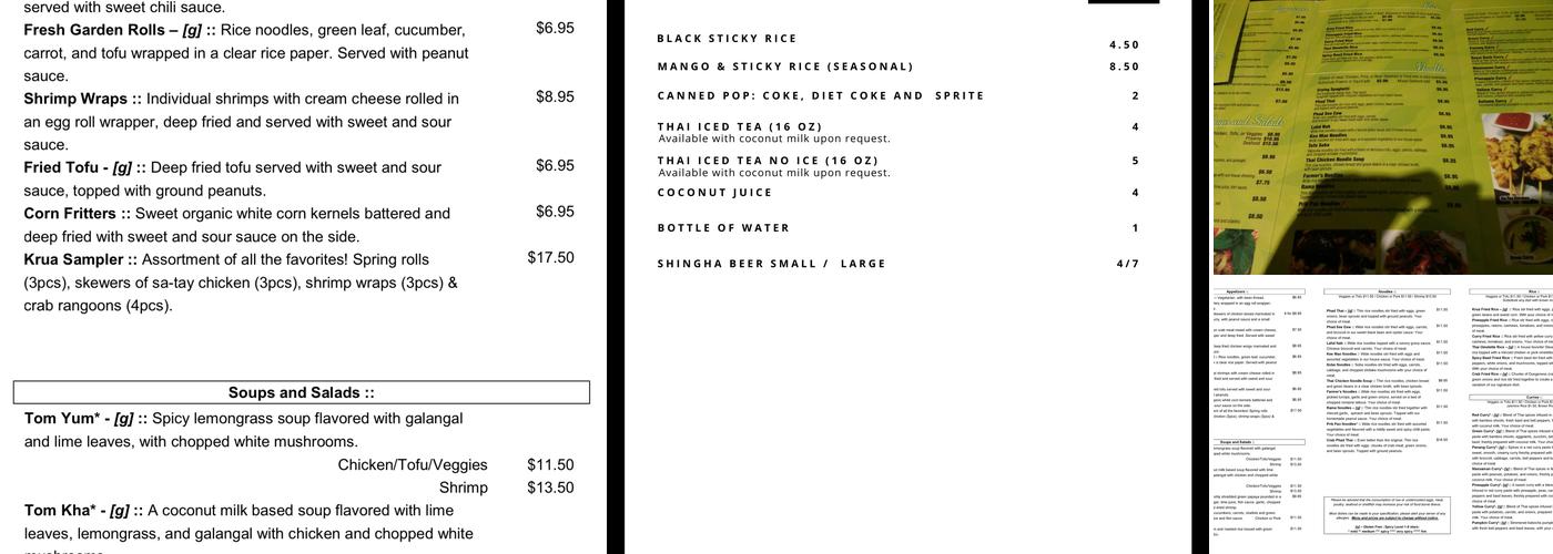 KRUA THAI EATERY Menu