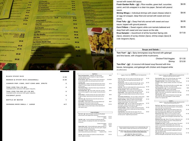 KRUA THAI EATERY Menu