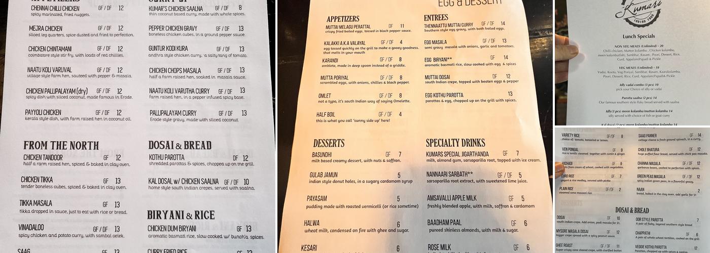 Kumar's Menu