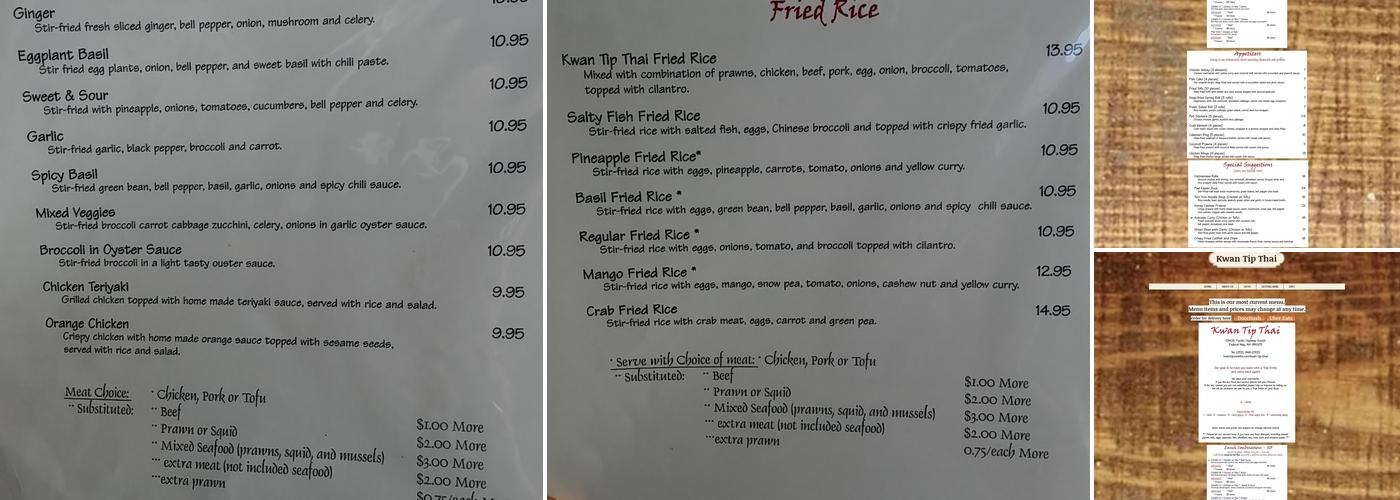 Kwan Tip Thai Menu