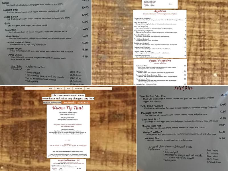 Kwan Tip Thai Menu