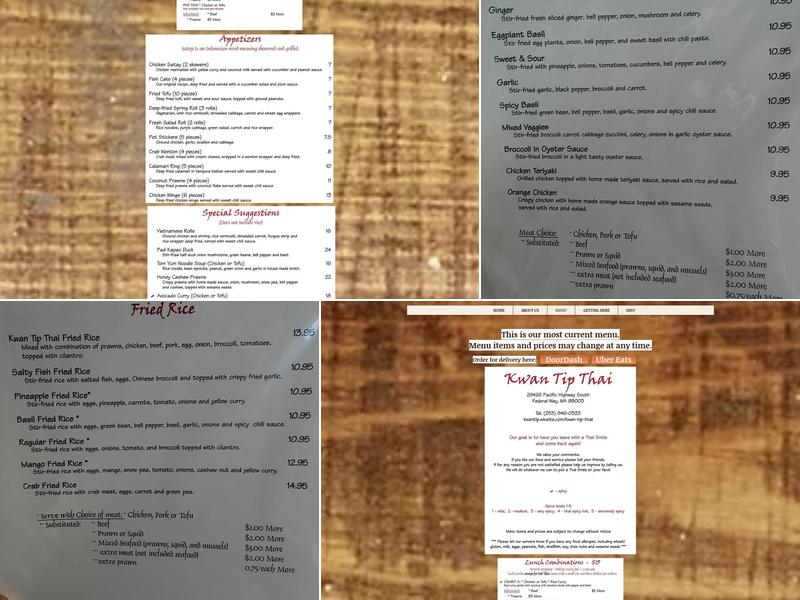 Kwan Tip Thai Menu