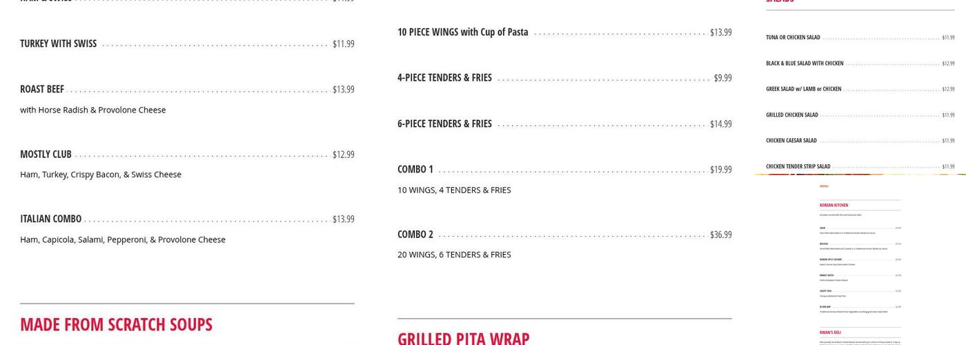 Kwan's Deli and Korean Kitchen Menu