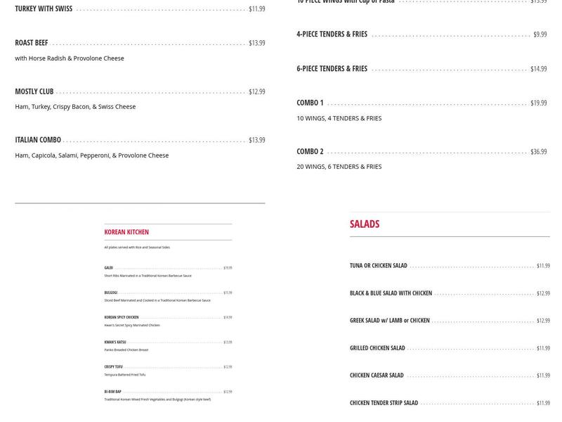 Kwan's Deli and Korean Kitchen Menu