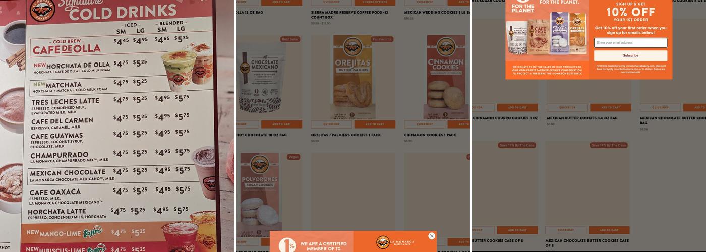 La Monarca Bakery & Cafe Menu