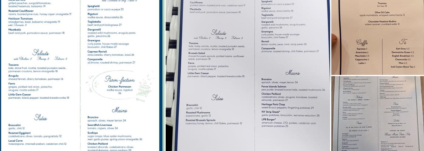 La Pecora Bianca NoMad Menu