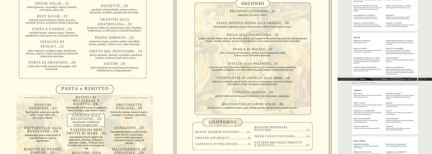 La Storia, Italian Restaurant Menu