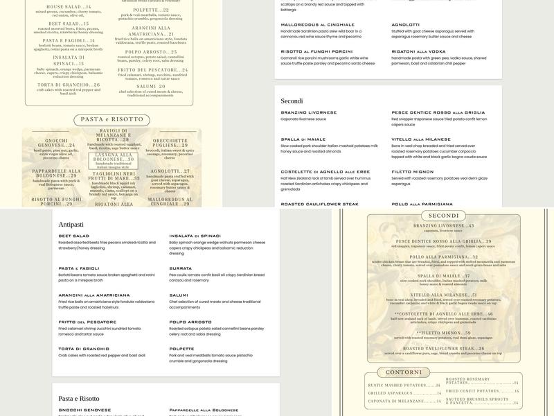 La Storia, Italian Restaurant Menu