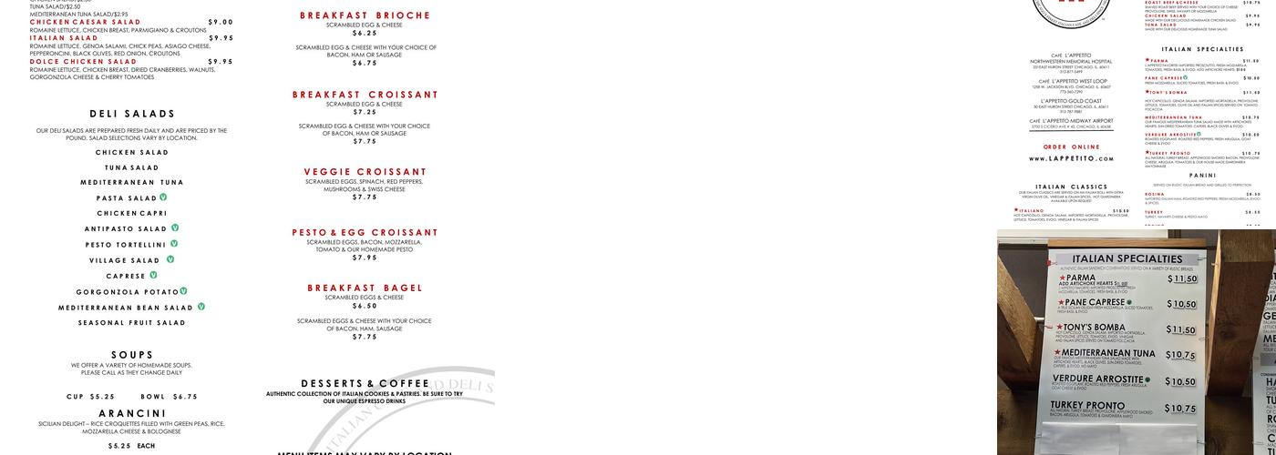 Cafe L'Appetito Menu