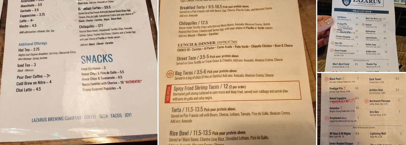 Lazarus Brewing Co. Menu