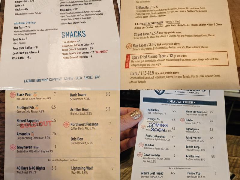Lazarus Brewing Co. Menu