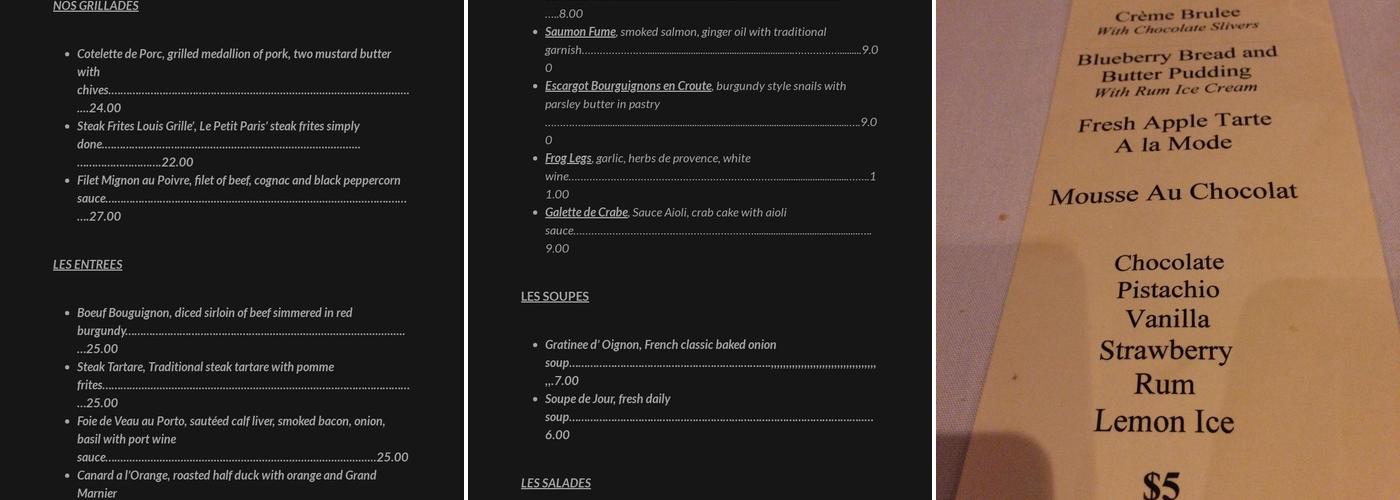 Le Petit Paris Menu