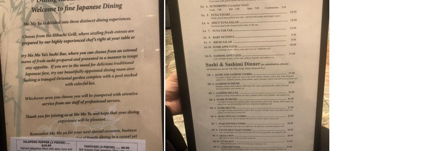 Mo Mo Ya Menu