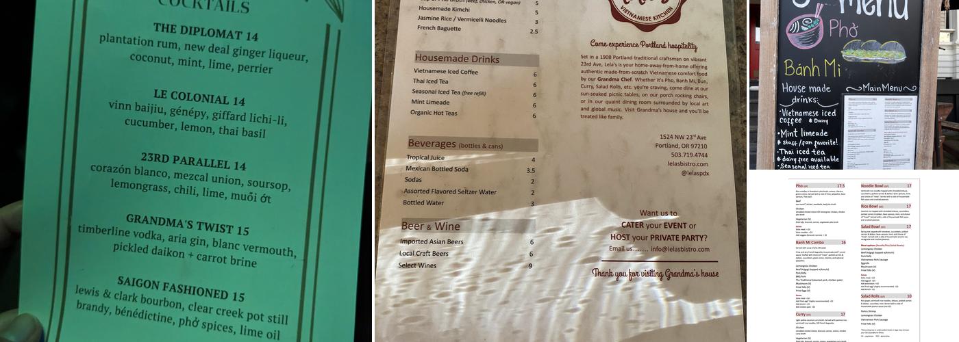 Lela's Bistro Menu