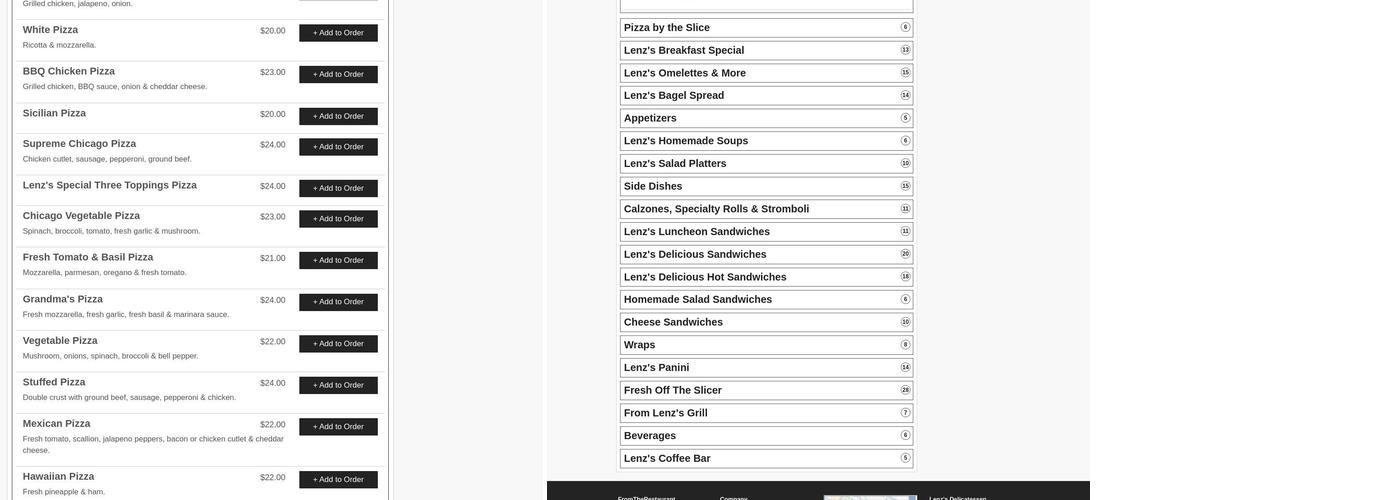 Lenz's Delicatessen Menu