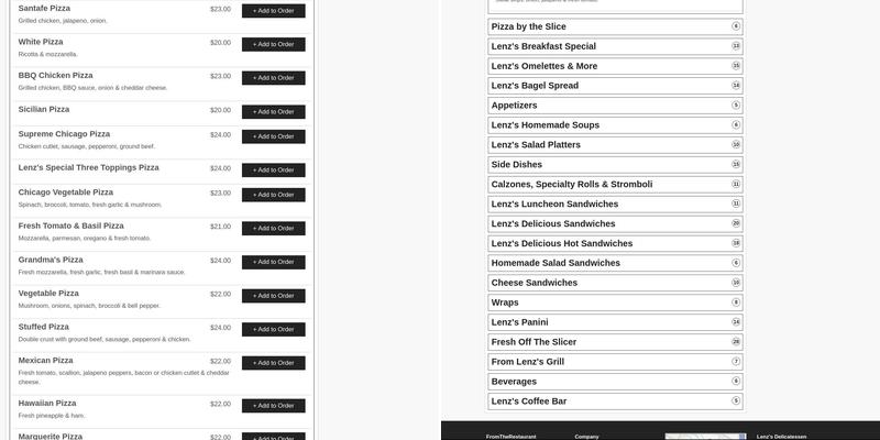 Lenz's Delicatessen Menu
