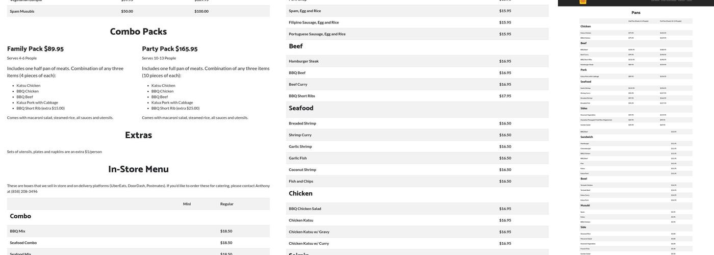 L & L Hawaiian Barbecue Menu