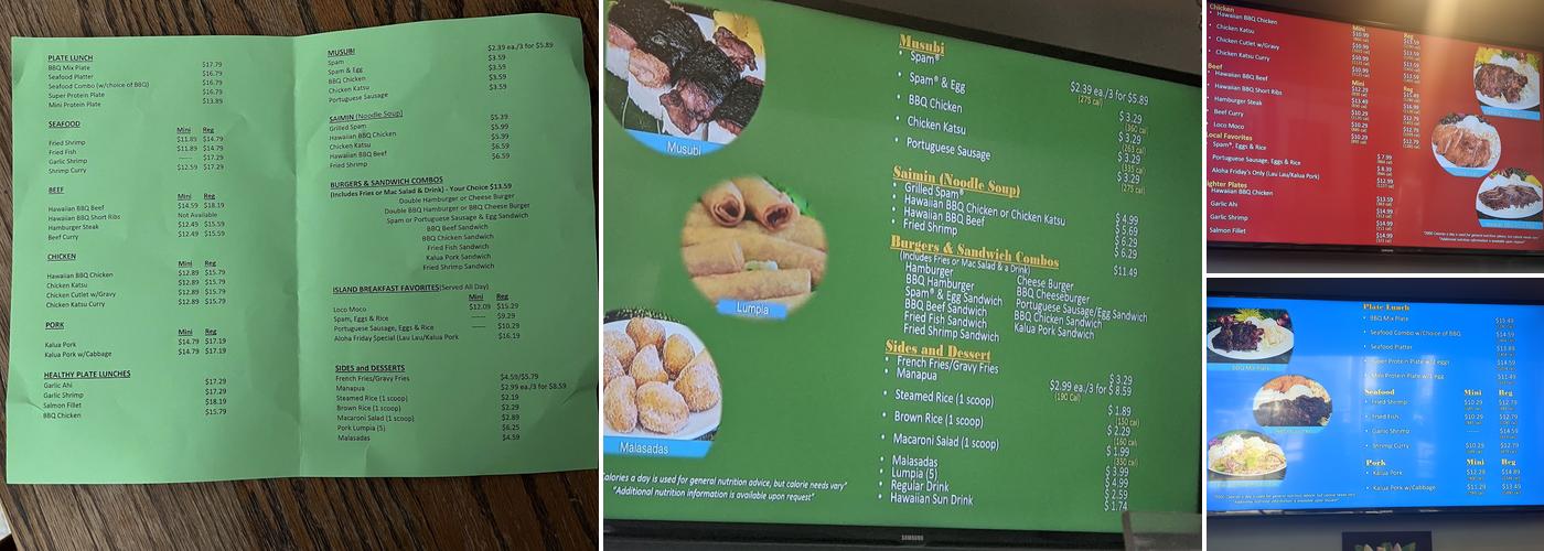 L&L Hawaiian Barbecue Menu