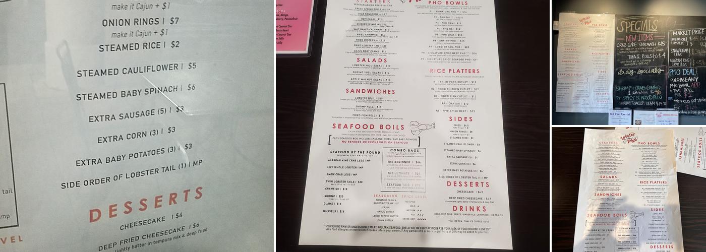 Lobster & Pho Menu