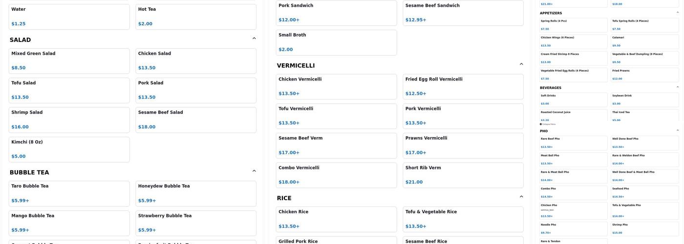 Local Pho Menu