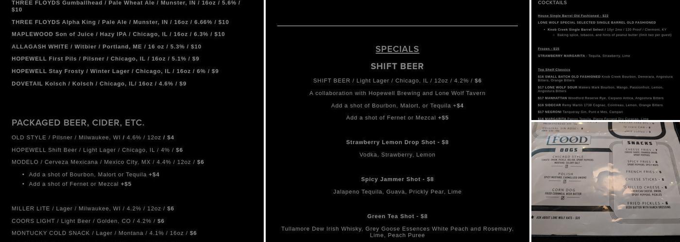 Lone Wolf Menu