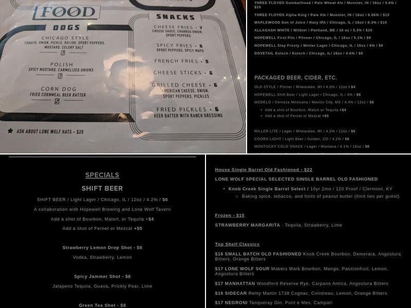 Lone Wolf Menu