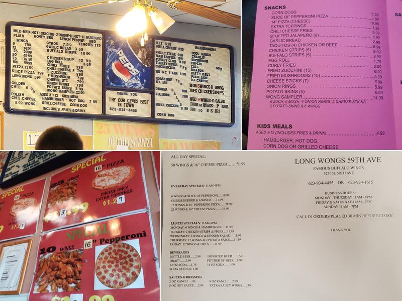 Long Wong's Menu