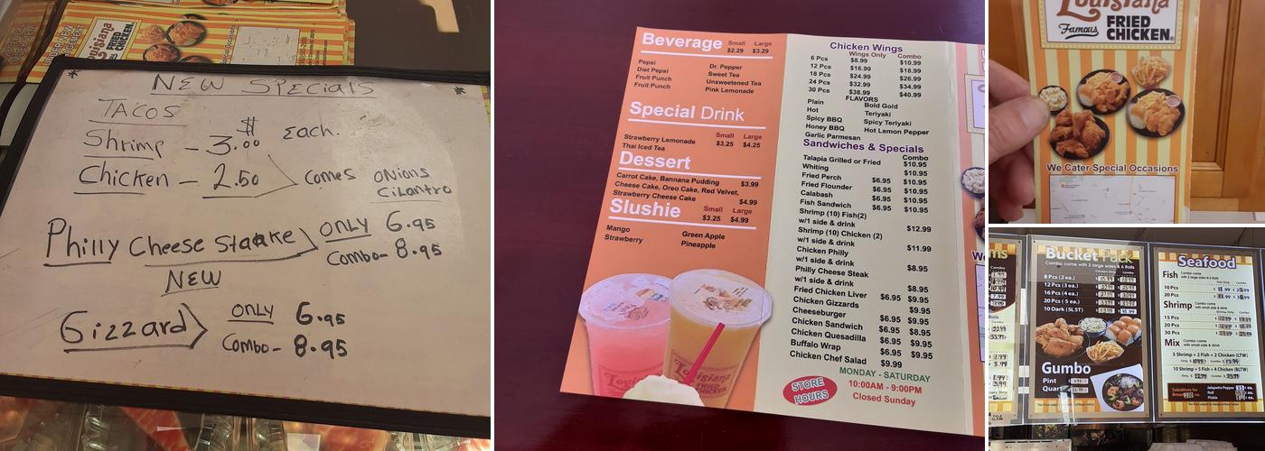Louisiana Famous Fried Chicken Menu