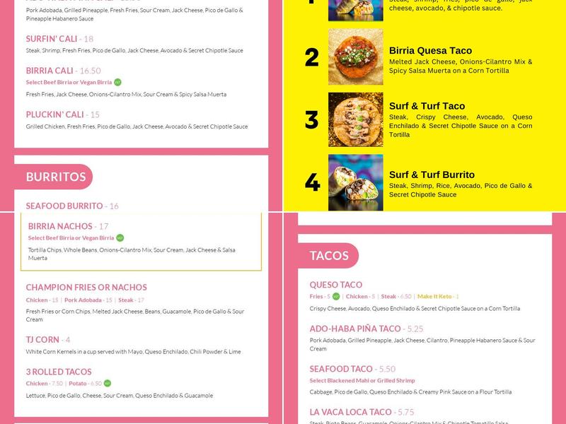 Lucha Libre Taco Shop Menu