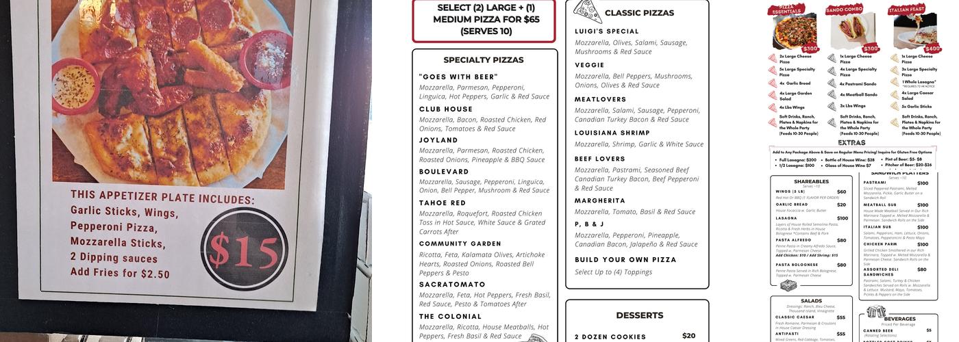Luigi's Pizza Parlor Menu