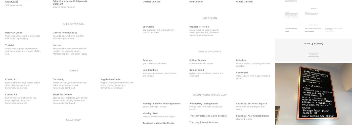 Lula Bird Menu