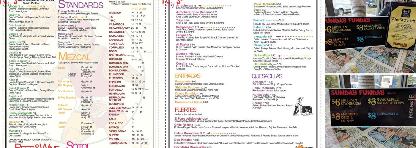Machete Tequila + Tacos Menu