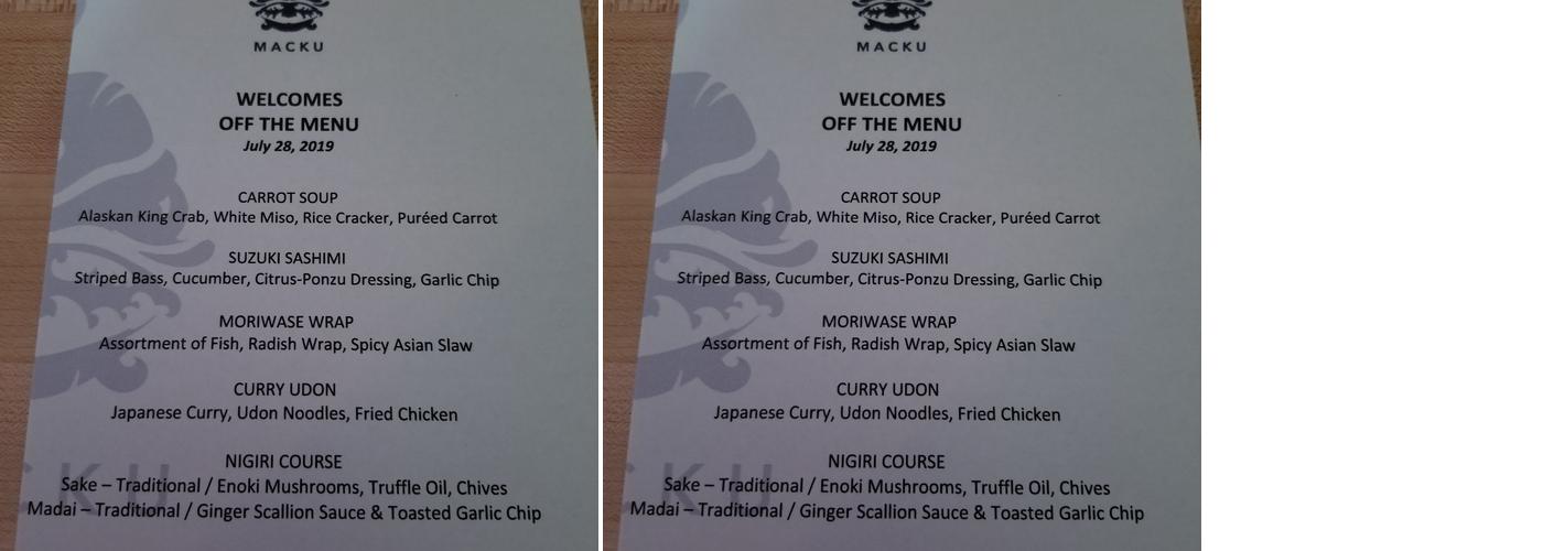 Macku Sushi Menu