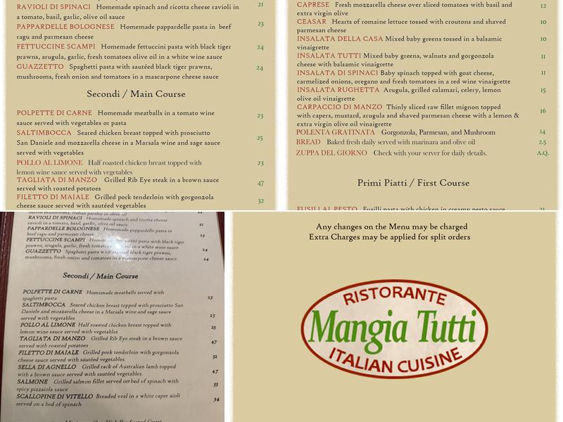 Mangia Tutti Ristorante Menu
